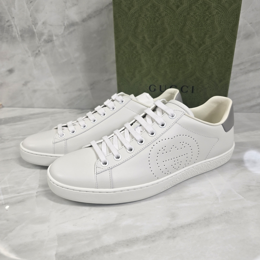 Gucci White Leather Low-Top Sneakers with Perforated G - Picture 2 of 12